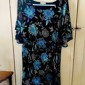 Slip on black dress with turquoise flowers size XL